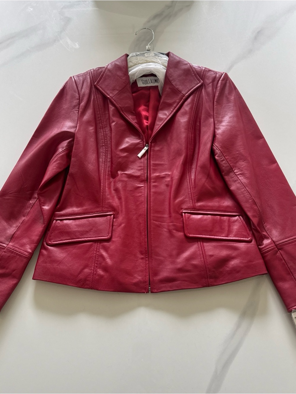Guillaume Red Leather Zip-Up Jacket - NWT - ladies medium - Picture 2 of 8